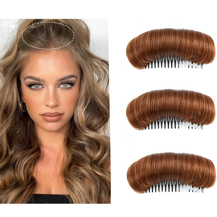 Bamboopack 3PCS Hair Bun Invisible False Hair Clip Hair Base Bump Fluffy Hair Pad Styling Insert Tool for Women Lady Girls (Light Brown)