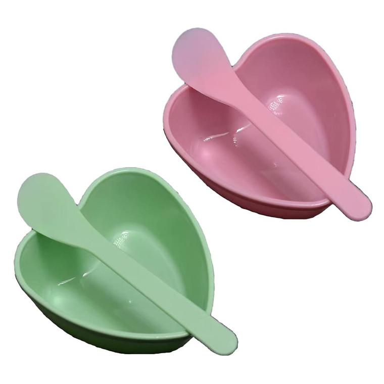2 Sets Plastic Heart Shaped Facial Mask Mixing Bowl with Stirring Spatula Facemask Bowl Mud Mask Mixing Bowl DIY Skin Care Mixing Tool Kit for Lady W