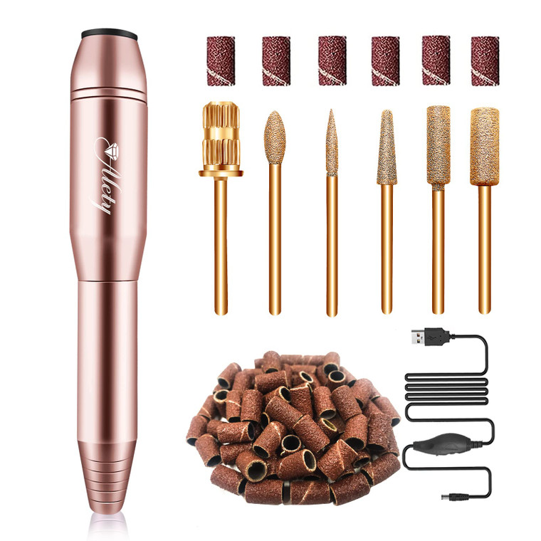 Alety Electric Nail Drill Kit - Portable File for Acrylic Gel Nails, Professional Machine Efile Manicure Pedicure Tools With Gold Drill Bits for Home