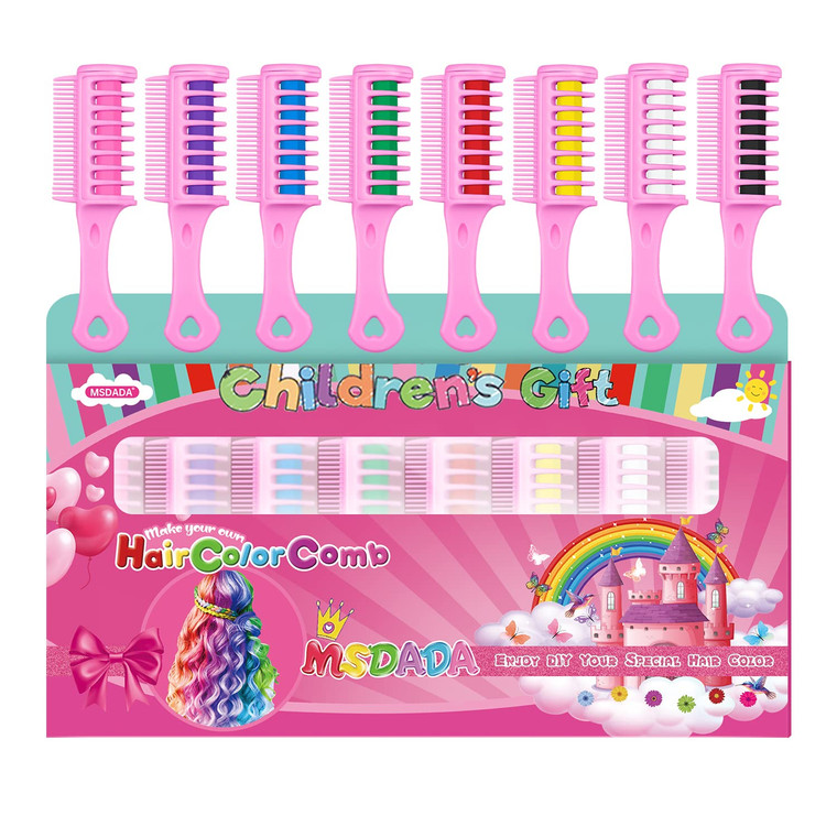 New Hair Chalk Comb for Girls Kids, Washable Temporary Hair Color Dye for Kids Ages 5 6 7 8 9 10+ Birthday Party Gift Cosplay DIY, Christmas (Pink,Pu