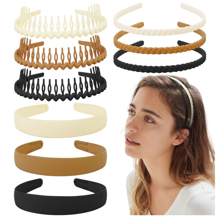 AKTVSHOW Non Slip Plastic Headbands for Women, 9 PCS Thin Headband with Teeth Effortless Hair Bands for Women's Hair Fashion Comb Skinny Hair Band Ha