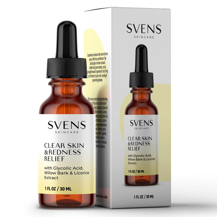 Svens Skincare Radiant Clear Skin Redness Relief Serum - Glycolic Acid, Willow Bark & Licorice Extract, 1 fl oz