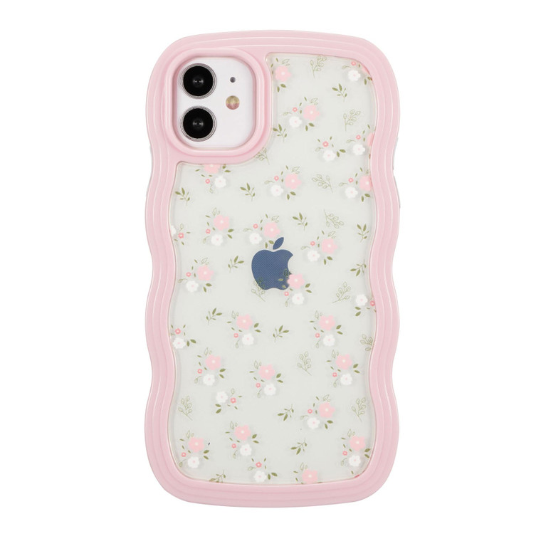 ZCDAYE Floral Case Compatible with iPhone 12, Aesthetic Flower Pattern Cute Curly Wavy Shape Phone Case for Women Girls,Soft TPU Shockproof Cover for