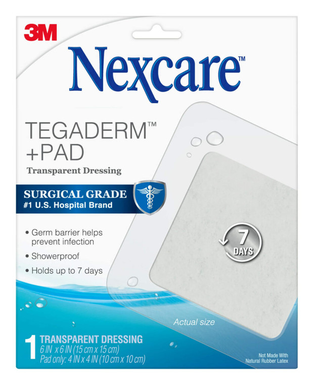 Nexcare Tegaderm + Pad Transparent Dressing, Absorbent Pad Wicks Fluid And Doesn't Stick To Your Wound, 6 x 6 in, 1 Count