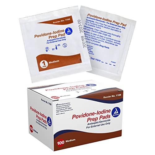 Dynarex Povidone-Iodine Prep Pads, Saturated with Povidone Iodine 10%, Medical-Grade Antiseptic Wipes used for Prepping prior Minor Procedures, Mediu