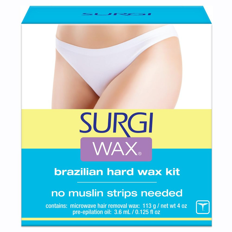 Surgiwax Brazilian Hard Wax Kit 4oz, Waxing Kit for Hair Removal with Pre-Epilation Oil (82563)