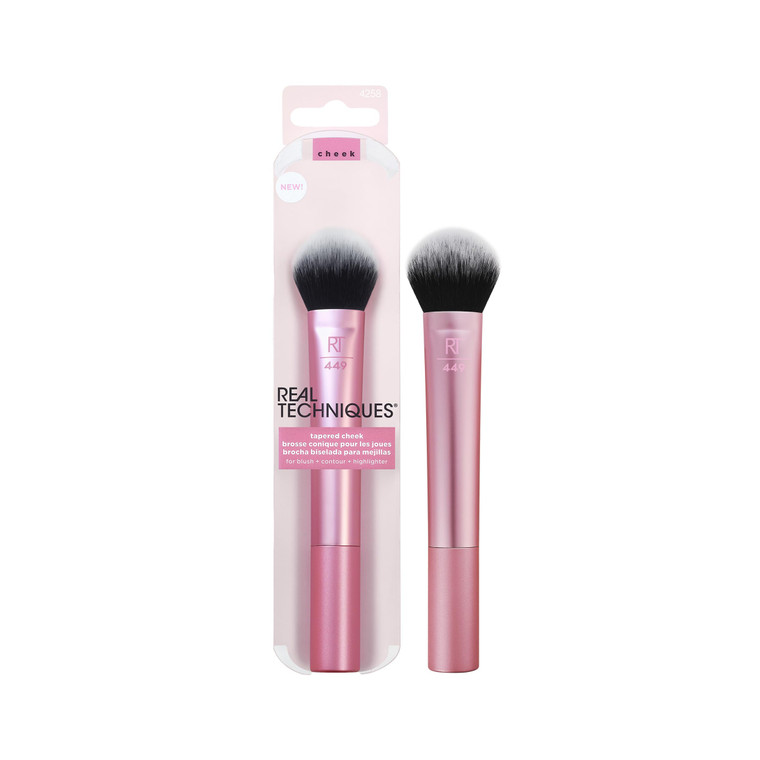 Real Techniques Tapered Cheek Brush, RT 449 Fluffy Blending Brush for Powder Blush & Highlighter, UltraPlush Synthetic Bristles, Vegan & Cruelty-Free