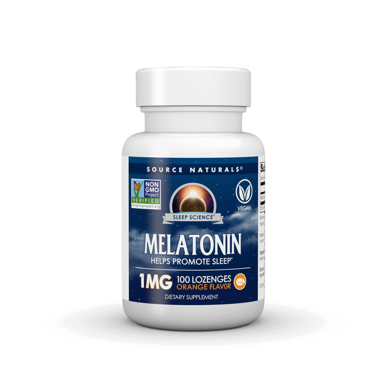Source Naturals Sleep Science Melatonin, Non GMO Project Verified, Melatonin Dietary Supplement, 1mg - 100 Orange Flavored Lozenges