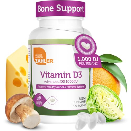 Zahler - Advanced Vitamin D3 1000 IU Softgels (120 Count) Kosher Vegetarian Friendly Vitamin D for Immune Support, Bone, Teeth & Muscle Health - Easy