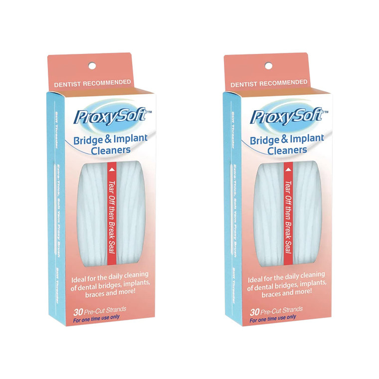 Proxysoft Dental Floss for Bridges and Implants 2 Packs - Floss Threaders for Bridges, Dental Implants, Braces with Extra-Thick Proxy Brush for Optim