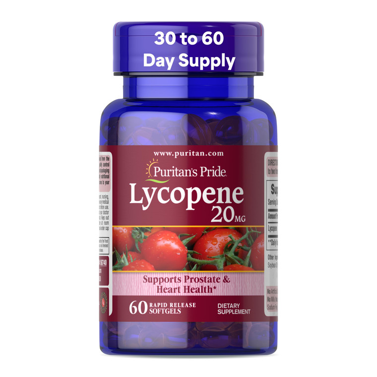 Puritan's Pride Premium Lycopene 20mg, Dietary Supplement for Prostate, Antioxidant, Heart Health, and Overall Health Support, 1 Month Supply, 60 Rap