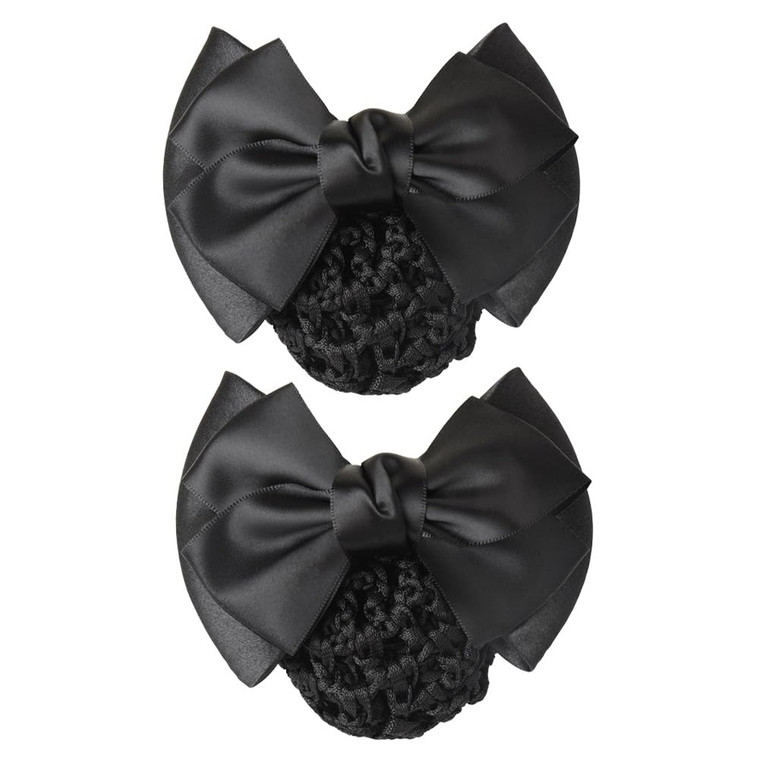 AKOAK 2 Pcs Black Bowknot Decor Snood Net Barrette Hair Clip Bun Cover