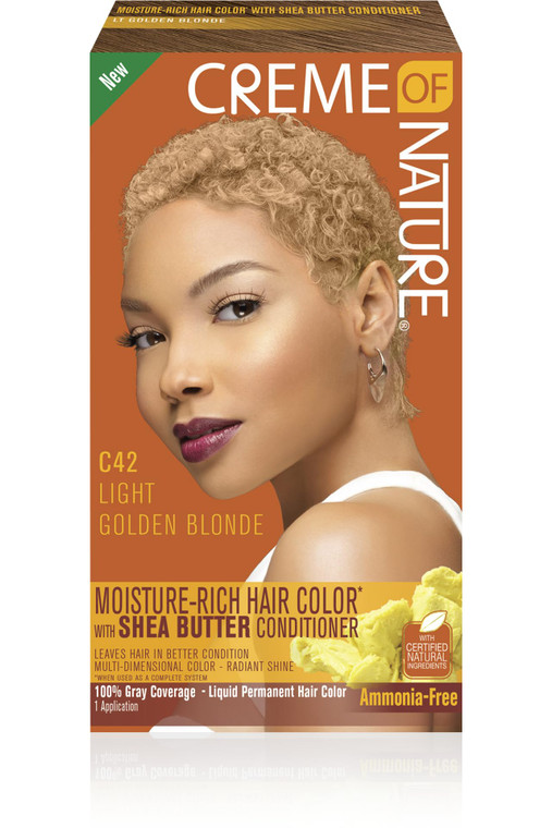 Moisture Rich Liquid Hair Color by Creme of Nature, C42 Light Golden Blonde, with Shea Butter Conditioner, 1 Application