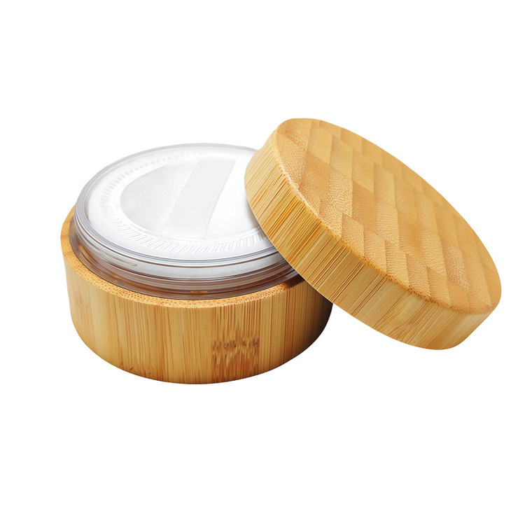 30G(30ML)/1oz Empty Bamboo Appearance Loose Powder Cosmetic Jars Makeup Storage Case Box Holder Container with Plastic Sifter and Sponge Puff Baby Po