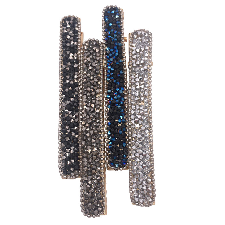 4 Rhinestone Crystal Long Slim Beak Duckbill Alligator Clip Pin Hair Accessories Women Girls