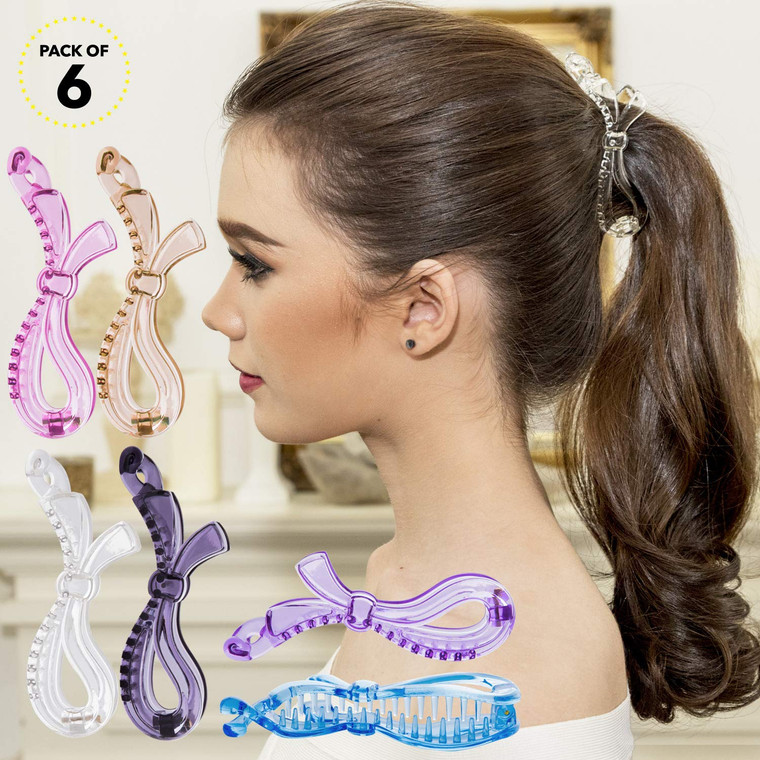 RC ROCHE ORNAMENT 6 Pcs Bow Ribbon Hair Clip Claw Women Banana Ponytail Holder Maker Polished Non Slip Secure Grip Elegant Plastic Comb Clip Clasp, M