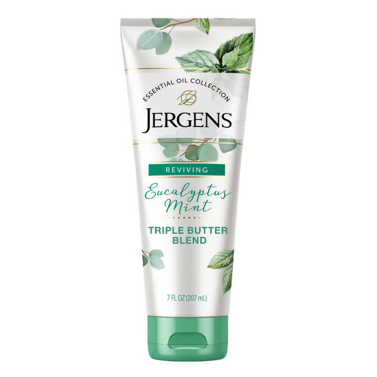 Jergens Eucalyptus Mint Body Butter, Infused with Essential Oils, Helps to Relieve Stress, for All Skin Types, Great Size for Travel, 7 Oz
