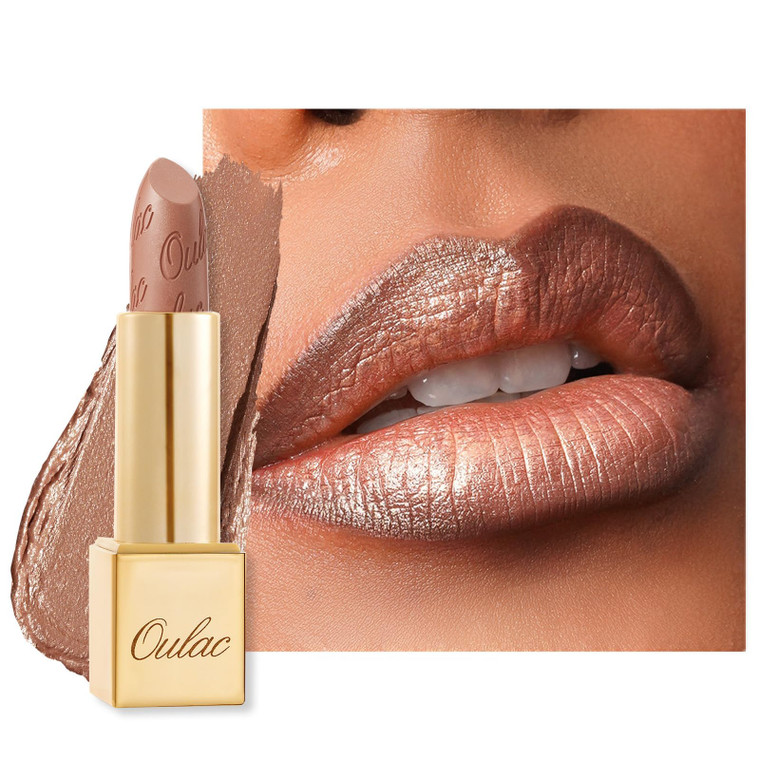 Oulac Metallic Lipstick for Women with Lightweight Hydrating Formula, Metallic Golden Nude Lip Stick, Vegan Beauty, Full Coverage Lip Makeup, Christm