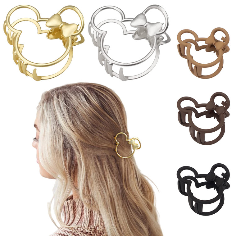 5PCS Mouse Lady Thick Hair Barrette, Vintage Metal ABS Resin Hair Claw Jaw Clips, Hollow Non-slip Hair Clips for Mouse Ears Theme Party, Hair Accesso