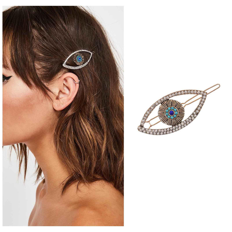 Iaceble Vintage Evil Eye Hair Clips Pin Crystal Eye Hair Barrette Gold Cz Turkish Eye Hairpins Clips Lucky Evil Eye Side Clip Decorative Hair Accesso