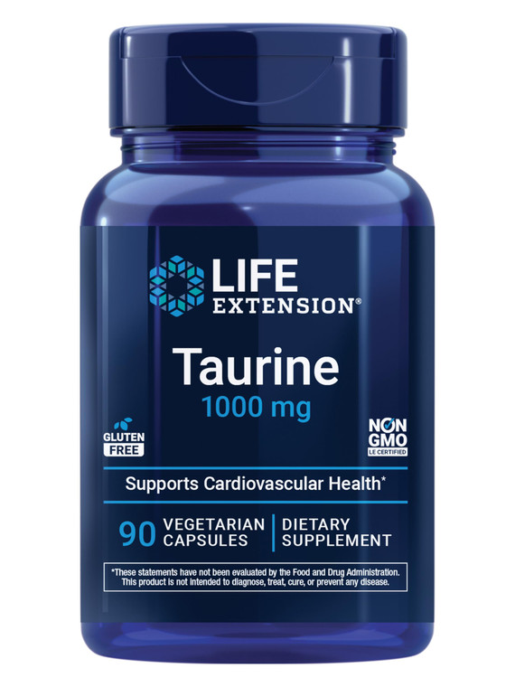 Life Extension Taurine, Pure Taurine Amino Acid Supplement, Heart, Liver and Brain Health, Longevity, Muscle and Exercise, 1000 mg dose, Non-GMO, Glu