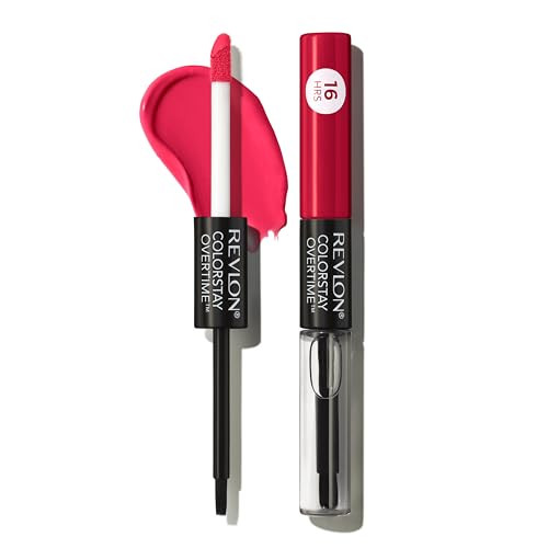 Revlon Liquid Lipstick with Clear Lip Gloss, ColorStay Overtime Lipcolor, Dual Ended with Vitamin E, 040 Forever Scarlet, 0.07 Fl Oz