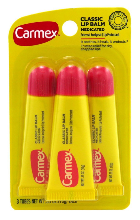 Carmex Lip Balm Tube Classic Medicated 0.35 Ounce 3 Count (10.3ml)