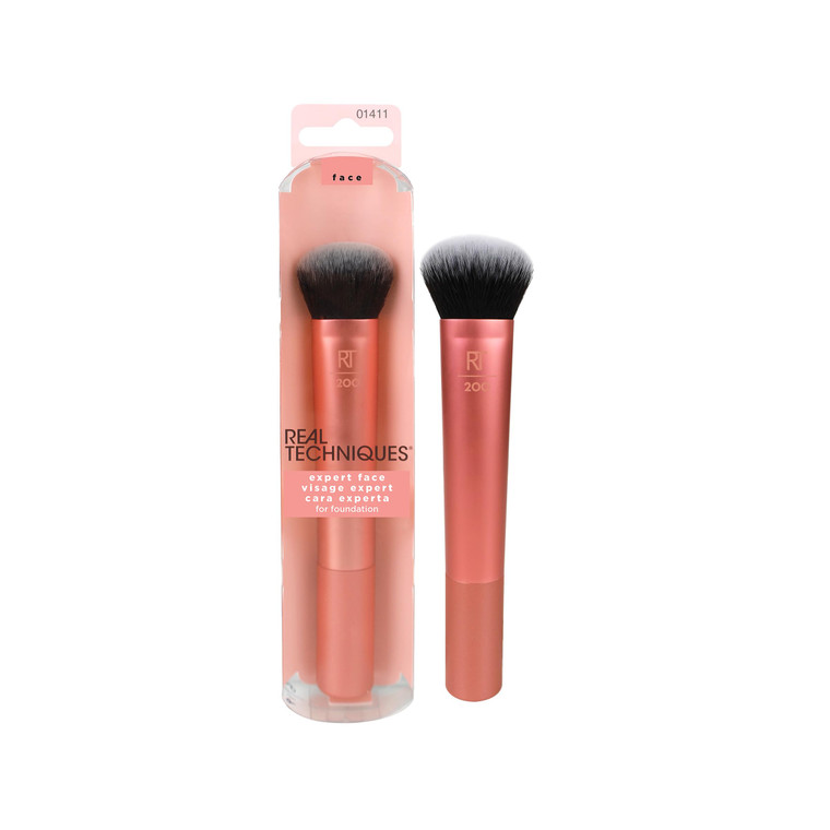 Real Techniques Expert Face Professional Foundation Makeup Brush for Even Streak Free Application, Dense Bristles For Buffing, Orange, 1 Count