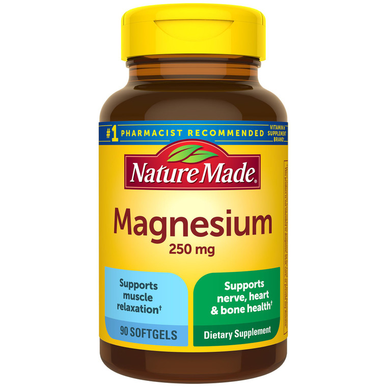 Nature Made Magnesium 250 mg, Magnesium Supplements for Men and Women, Support for Muscle, Heart, Bone and Nerve Health, 90 Softgels, 90 Day Supply