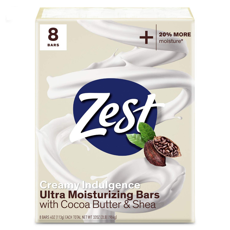 Zest Bar Soap - 8 Bars - Enriched With Cocoa Butter And Shea for Ultra Moisturizing Cleansing - Leaves Your Body Feeling Silky Smooth And Deeply Mois