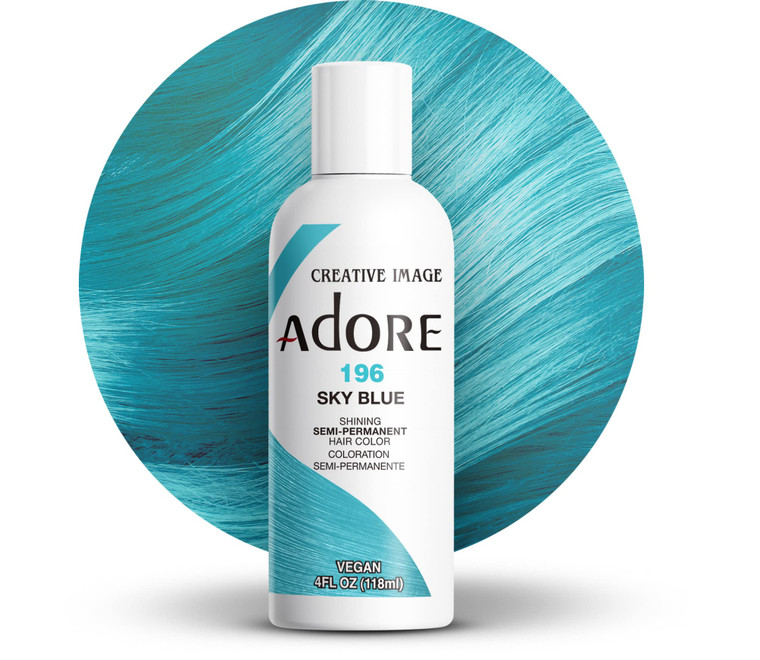 Adore Semi Permanent Hair Color (196 Sky Blue) | Vegan & Cruelty-Free Blue Hair Dye | No Ammonia, No Peroxide, No Alcohol | 4 Fl Oz