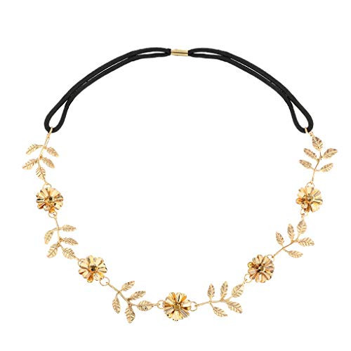 Yalice Elastic Flower Head Chain Hair Gold Leaf Headband Elegant Headpieces Wedding Hair Acessories for Women(Gold-2)