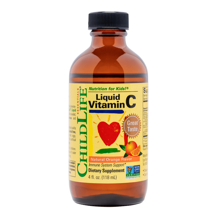 CHILDLIFE ESSENTIALS Liquid Vitamin C - Pure Vitamin C Liquid Supplement for Kids, Immune System Support, Great Taste - Natural Orange, 4 Fl Oz (Pack