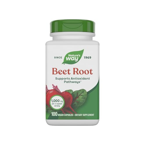Nature's Way Beet Root Capsules, Supports Antioxidant Pathways*, Helps Neutralize Free Radicals*, 1000 mg per 2-Capsule Serving, Vegan, 100 Count (Pa