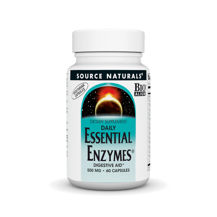 Source Naturals Essential Enzymes 500mg Bio-Aligned Multiple Enzyme Supplement Herbal Defense for Digestion, Gas, Constipation & Bloating Relief - Su