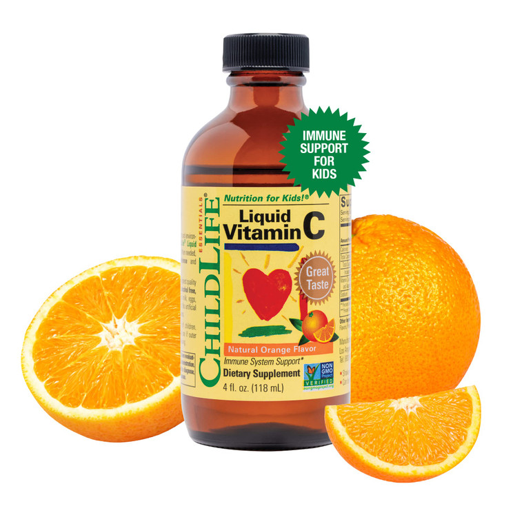 CHILDLIFE ESSENTIALS Liquid Vitamin C - Pure Vitamin C Liquid Supplement for Kids, Toddlers, & Babies, Immune System Support, Natural Orange Flavor,
