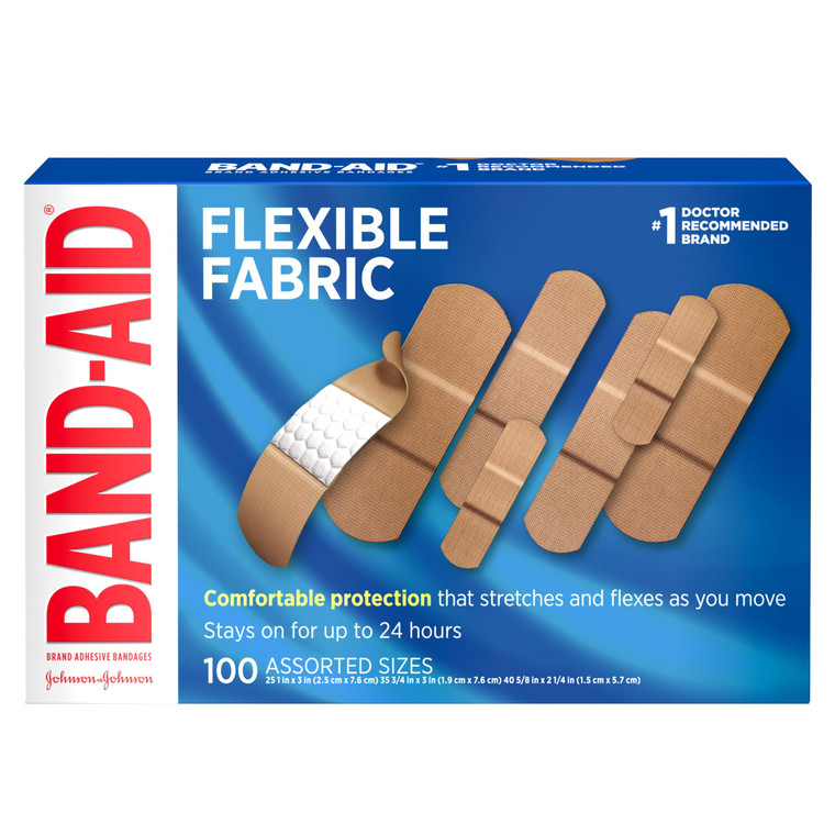 Band-Aid Brand Flexible Fabric Adhesive Bandages for Wound Care & First Aid, Assorted Sizes, 100 ct