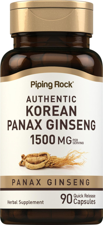 Piping Rock Korean Ginseng Capsules | 1500mg | 90 Count | Panax Ginseng Root Extract | Herbal Supplement | Non-GMO, Gluten Free
