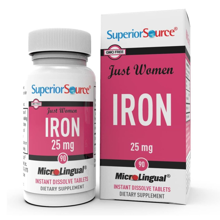 Superior Source Just Women - Iron 25 mg, (Ferrous Fumarate), Under The Tongue Quick Dissolve MicroLingual Tablets, 90 Count, Easily Absorbed, Assists