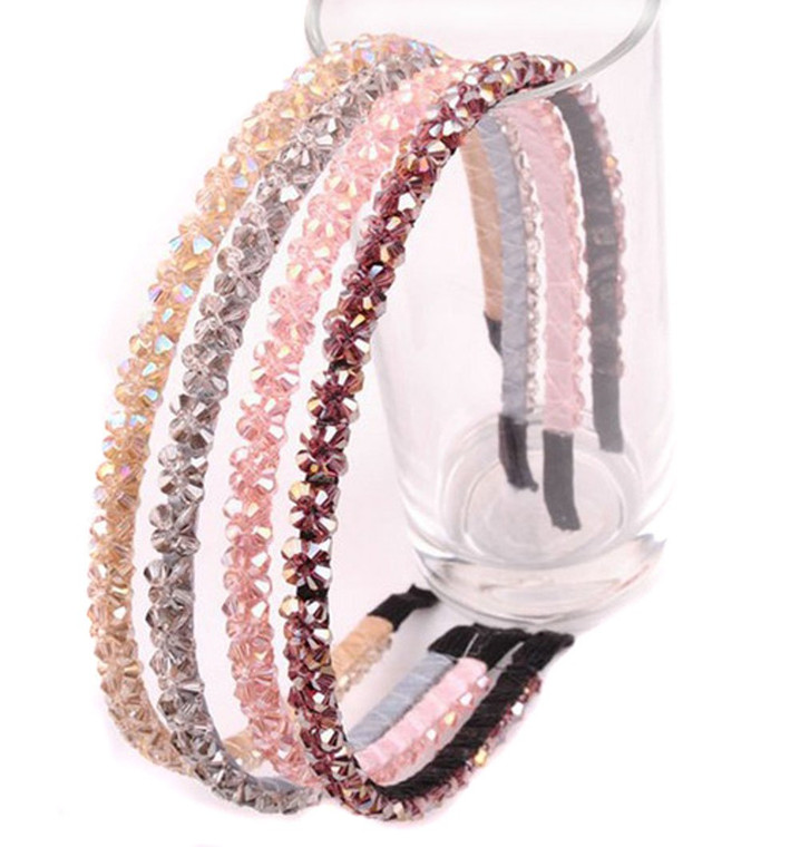 Suoirblss 4 Pcs Girls Women Flower Pattern Sparkle Crystal Headbands Hair Accessory Head Hoop Women's Bling Hairband (Color random)