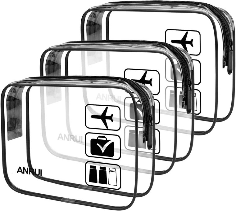 ANRUI TSA Approved Toiletry Bag, Quart Size Travel Toiletry Bags, Clear Toiletry bag Carry On Airport Airline Compliant Bag, Clear Pouch Bag 3 Pack,