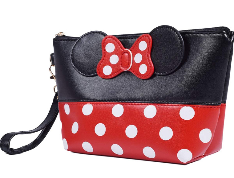 T-Juan MM Cartoon Leather Travel Makeup Handbag, Cute Portable Cosmetic bag Toiletry Pouch for Women Teen Girls Kids (Black)