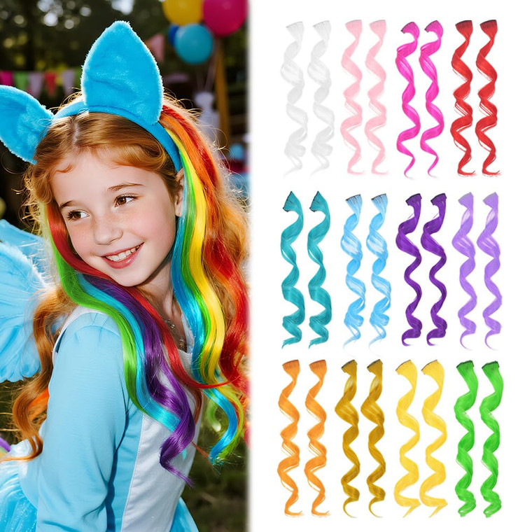 Dreamlover Colored Hair Extensions for Kids, Crazy Hair Day Accessories for Girls, 24 Pieces