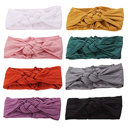 Globalsupplier inSowni 8pcs Solid Celtic Knot Stretchy Nylon Headbands Hair Accssories for Baby Girls Toddlers Newborns Infants Kids
