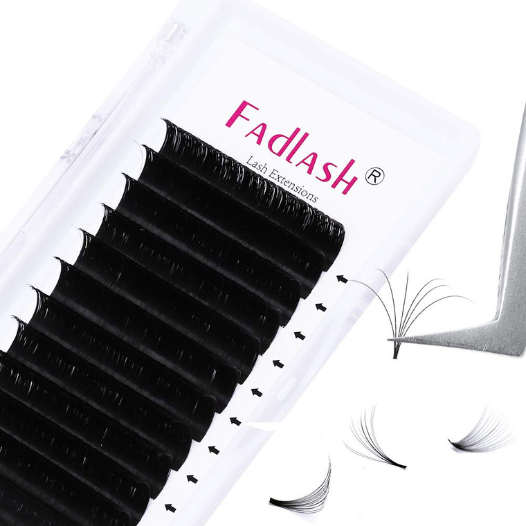 Mega Volume Lash Extensions FADLASH Self Fanning Lashes 4D 5D 6D 7D Easy Fan Eyelash Extensions 0.03 C D Curl Rapid Blooming Lashes (0.03-C, 11mm)