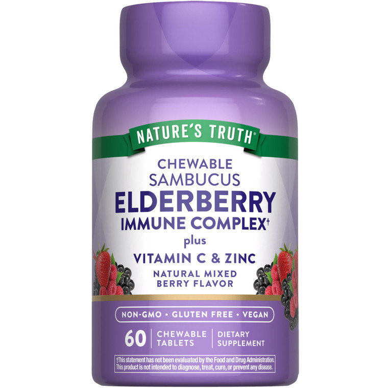 Nature's Truth Elderberry Immune Complex | 60 Chewable Tablets | Plus Vitamin C & Zinc | Mixed Berry | Vegan, Non-GMO, & Gluten Free Supplement