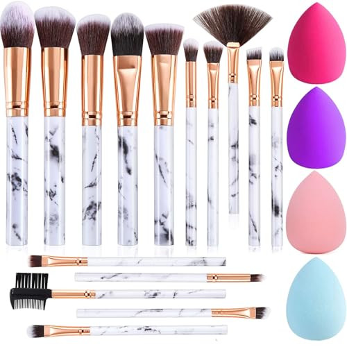 Makeup Brushes DUAIU 15PCs Marble Makeup Brush Set Premium Synthetic Kabuki Powder Blush Contour Foundation Concealer Eyeshadow Brushes with Makeup S