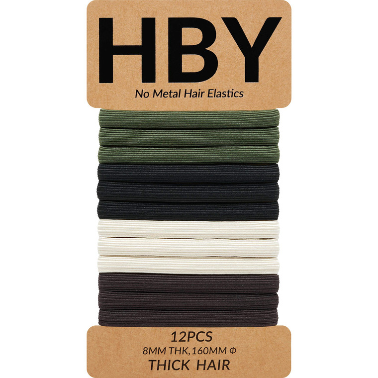 HBY Women's Hair Ties for Thick or Curly Hair. No Slip Seamless Ponytail Holders Sports Thick Hair Ties, Urban Oasis, 8MM, 12 Pcs