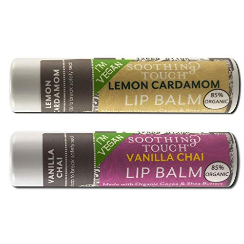 Soothing Touch Vegan Lip Balm - Variety Pack of 2 - Lemon Cardamom and Vanilla Chai