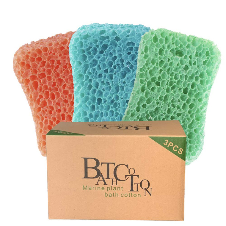 Bath Sponge 3-Pack  Soft Exfoliating Shower Sponges for Deep Cleaning, Durable Body Sponge Set for Adults in Orange, Blue & Green